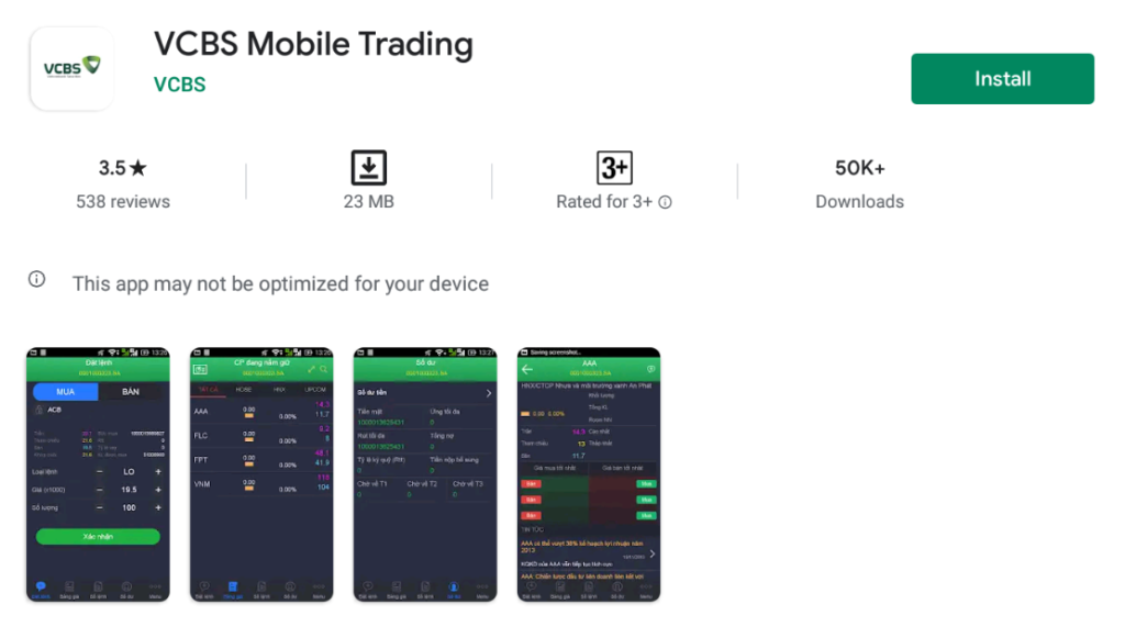 App chứng khoán Vietcombank VCBS Mobile Trading