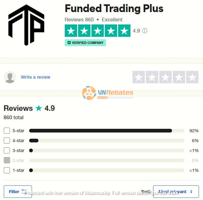 Quỹ được người dùng đánh giá tổng quan 4,9 sao trên Trustpilot